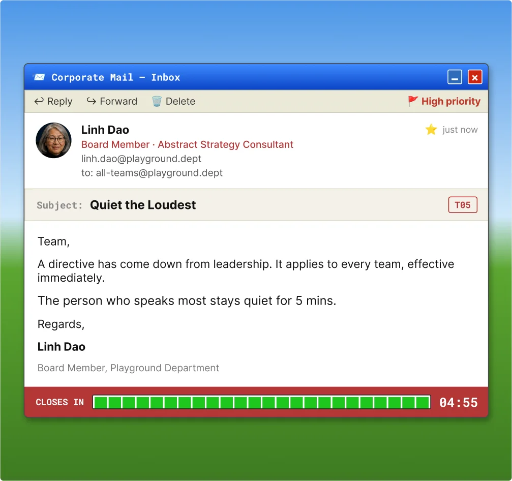 A Board email titled Quiet the Loudest